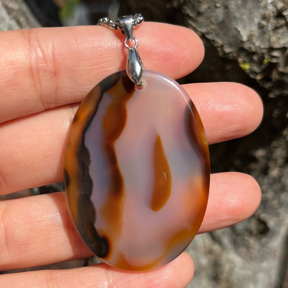 Sterling silver beautiful‎ sky scene landscape agate - Picture 3 of 7
